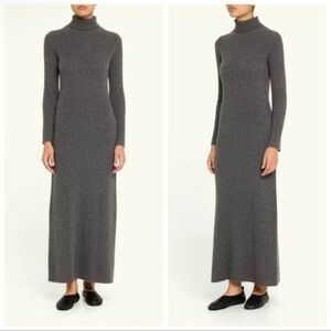 Zara Women's Dark‎ Gray Ribbed Midi Sheath Dress Long Sleeves Turtleneck Small